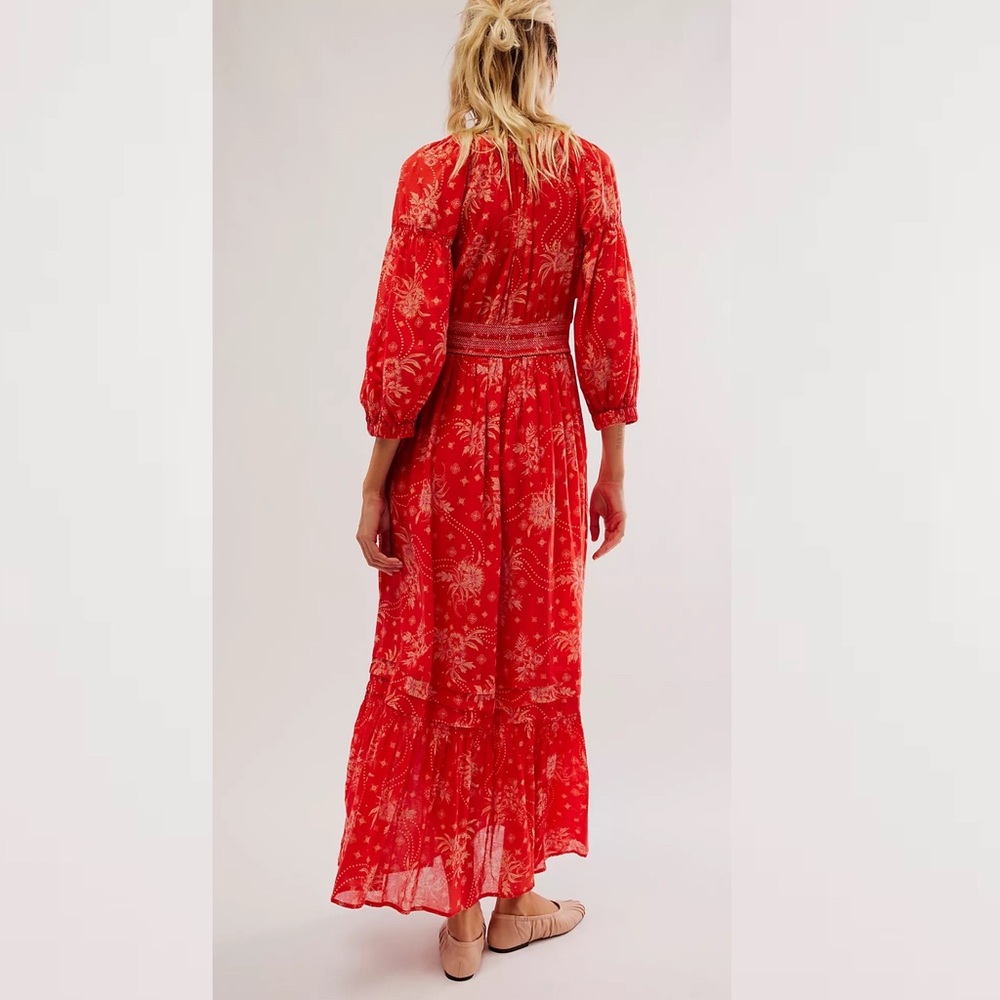 Red V-Neck Boho Maxi Dress - Picture 4 of 6